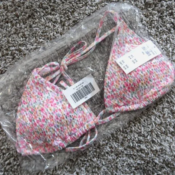 Hollister Bikini Top Floral Smocked Fabric Tie Strap Bikini Swim NWT - Picture 2 of 6